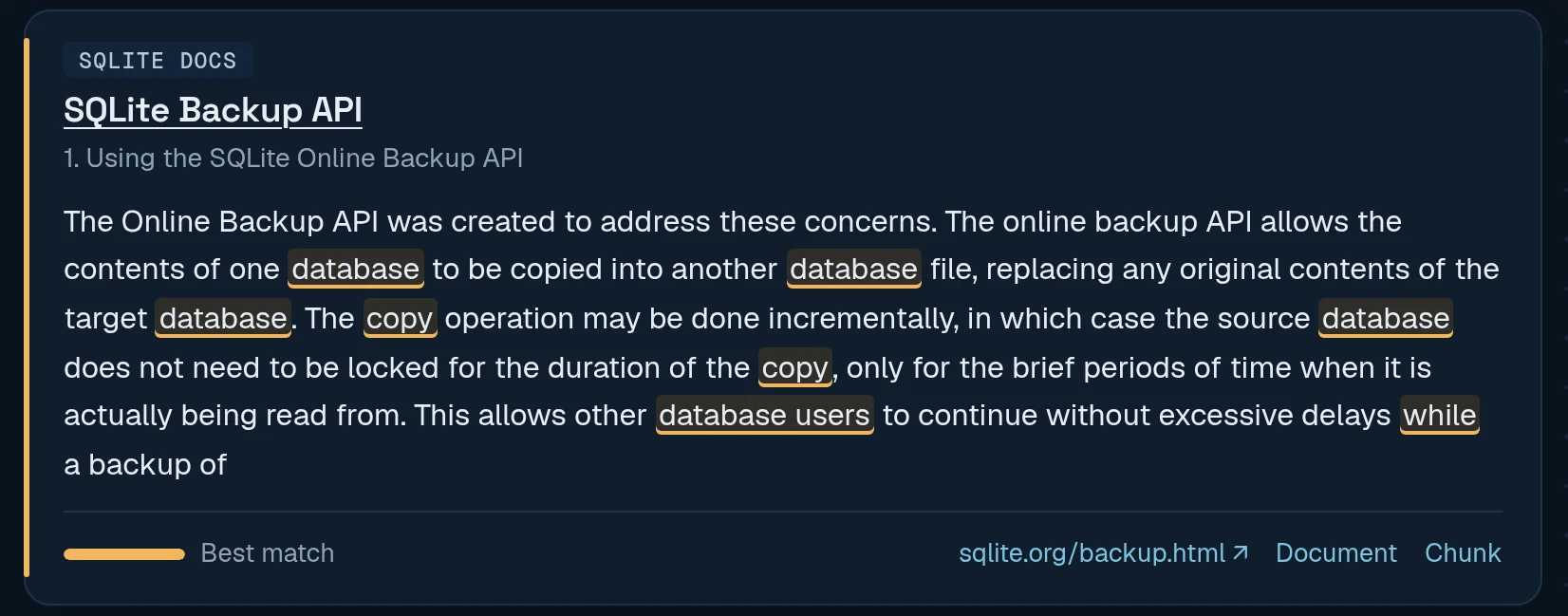 Best matching passage with highlighted terms